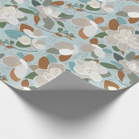 Blue Gray Floral Winter Magnolia Cadeaupapier (Hoek)