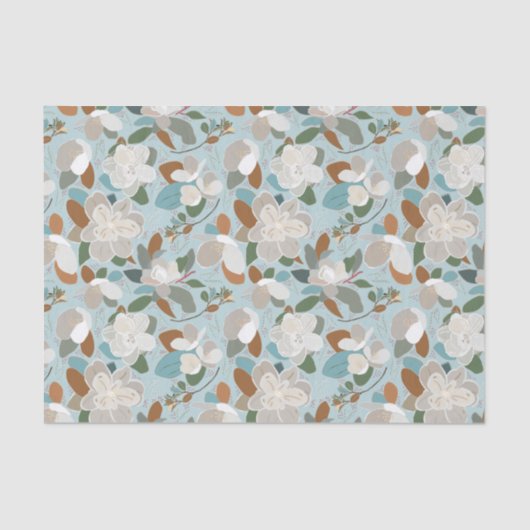 Blue Gray Floral Winter Magnolia Tissuepapier (Voorkant)