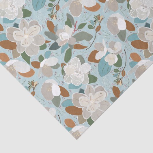 Blue Gray Floral Winter Magnolia Tissuepapier (Detail)