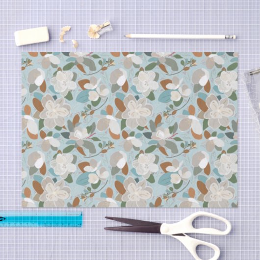 Blue Gray Floral Winter Magnolia Tissuepapier (Craft)