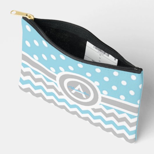 Blue Gray Polka Dot Chevron Etui (Open)