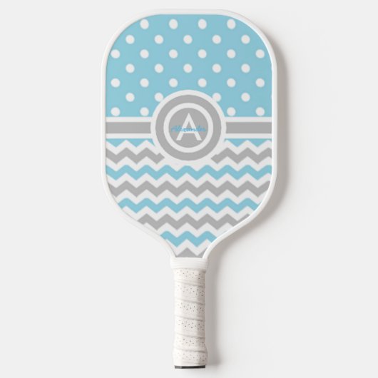 Blue Gray Polka Dot Chevron Pickleball Paddle (Voorkant)
