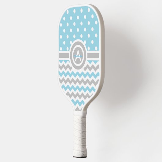 Blue Gray Polka Dot Chevron Pickleball Paddle (Links)