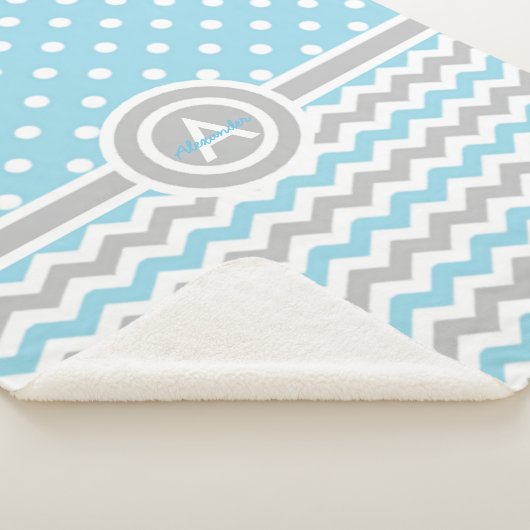 Blue Gray Polka Dot Chevron Sherpa Deken (3/4)