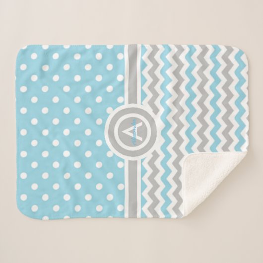 Blue Gray Polka Dot Chevron Sherpa Deken (Voorkant (horizontaal))