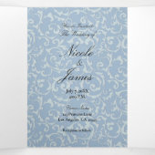 Blue Gray Princess Swirl Elegant Fairytale Wedding Drieluik Uitnodiging (Binnenkant midden)