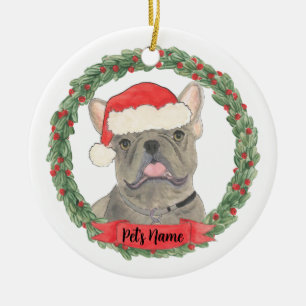 Blue Gray Silver Frenchie Keramisch Ornament