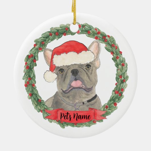 Blue Gray Silver Frenchie Keramisch Ornament (Achterkant)