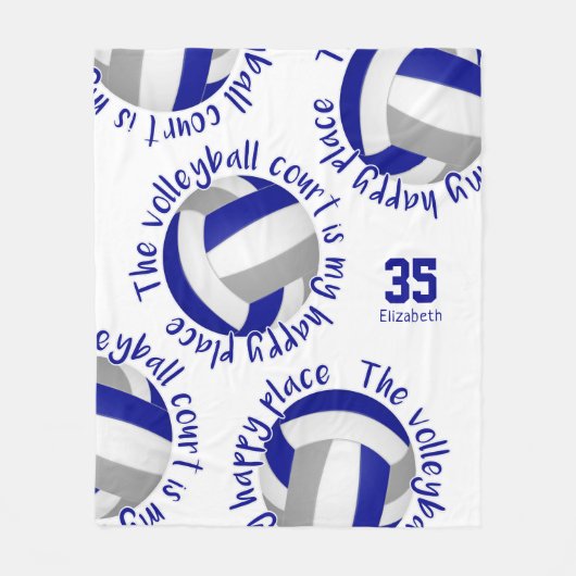 blue gray volleyball court happy place typografie fleece deken (Voorkant)