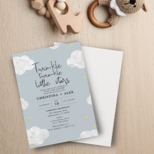 Blue Gray Watercolor Clouds Twin Boys Baby Shower Kaart