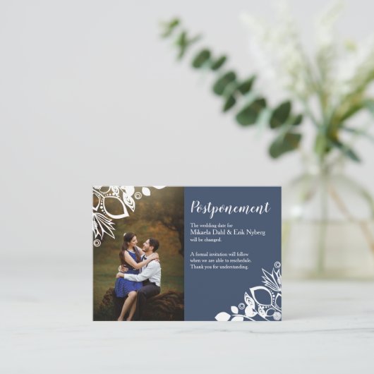 Blue Gray Wedding Postponement Kaart (Staand voorkant)