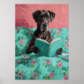Blue Great Dane Dog Het lezen van een boek Poster  (Voorkant)