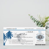Blue Greece Boarding Pass Save the Date (Staand voorkant)