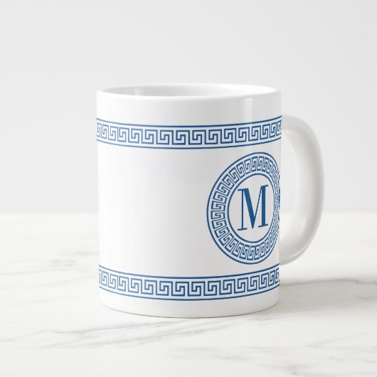 Blue Greek Key Monogram Jumbo Mokken (Voorkant rechts)
