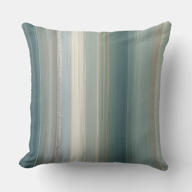 Blue Green Abstract Coastal Stripe Kussen (Voorkant)