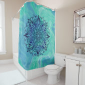Blue Green Abstract Mandala Zen Douchegordijn (In situ)