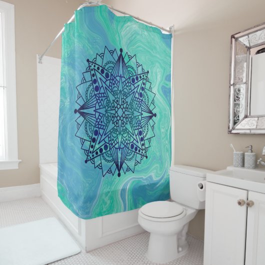 Blue Green Abstract Mandala Zen Douchegordijn (In situ)
