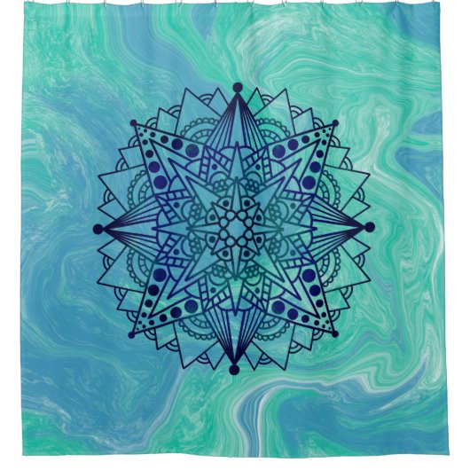 Blue Green Abstract Mandala Zen Douchegordijn (Voorkant)