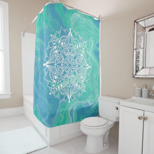 Blue Green Abstract Mandala Zen Shower Curtain Douchegordijn (In situ)