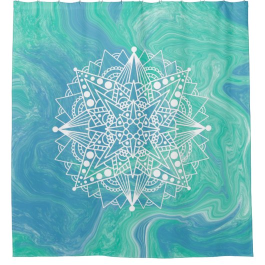 Blue Green Abstract Mandala Zen Shower Curtain Douchegordijn (Voorkant)