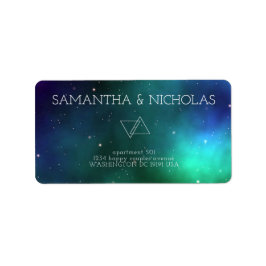 Blue Green Abstract Modern Wedding Return-adres Etiket