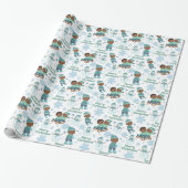 Blue & Green African American Boys Merry Christmas Cadeaupapier (Uitgerold)
