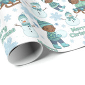 Blue & Green African American Boys Merry Christmas Cadeaupapier (Rol Hoek)