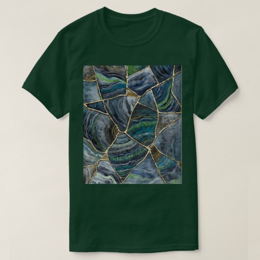 Blue Green Agate Patterned Geode Art Kintsugi Art T-shirt (Design voorkant)