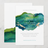 Blue Green and Gold Splatter Wedding Invitation Kaart (Voorkant / Achterkant)