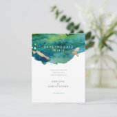 Blue Green and Gold Splatter Wedding Save the Date (Staand voorkant)
