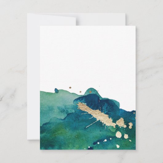 Blue Green and Gold Splatter Wedding Save the Date (Achterkant)