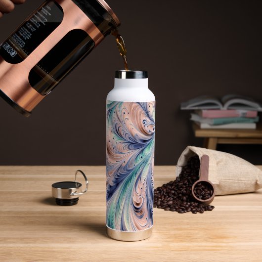blue, green, and peach marbling waterfles (Koffie (Gedraaid) )