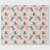 Blue Green and Pink Hibiscus en Hummingbird Cadeaupapier (Vlak)