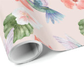 Blue Green and Pink Hibiscus en Hummingbird Cadeaupapier (Rol Hoek)