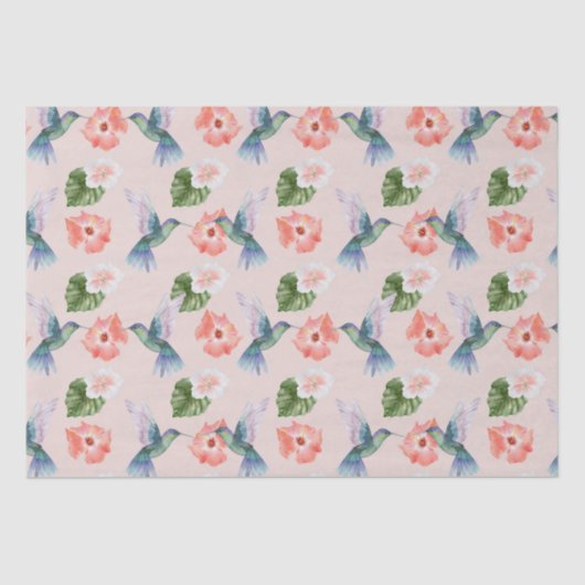 Blue Green and Pink Hibiscus en Hummingbird Tissuepapier (Voorkant)