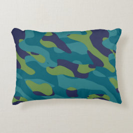 Blue Green and Teal Camo Abstract Accent Kussen