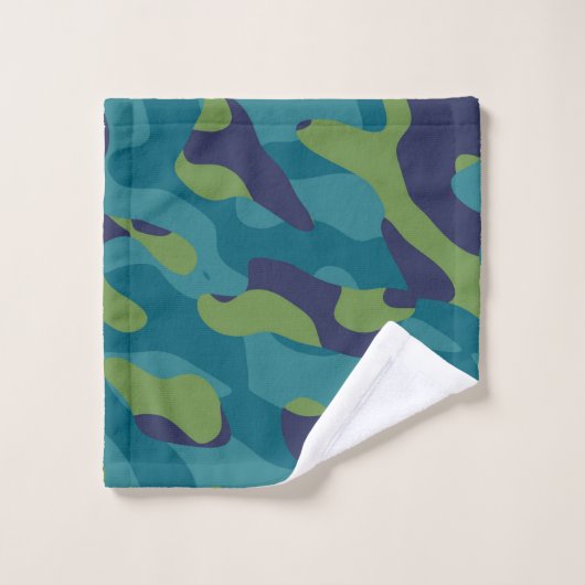Blue Green and Teal Camo Abstract Bad Handdoek (Wasdoekje)