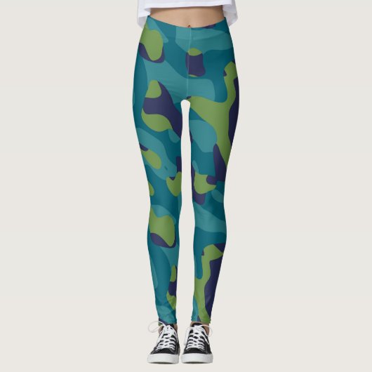 Blue Green and Teal Camo Abstract Leggings (Voorkant)