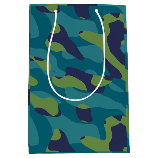 Blue Green and Teal Camo Abstract Medium Cadeauzakje (Voorkant)