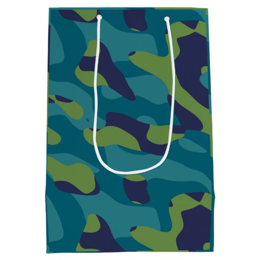 Blue Green and Teal Camo Abstract Medium Cadeauzakje (Achterkant)