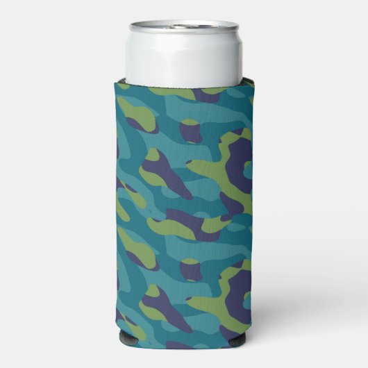 Blue Green and Teal Camo Abstract Seltzer Blikjeskoeler (Seltzer Voorkant)