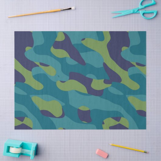 Blue Green and Teal Camo Abstract Tissuepapier (Craft)