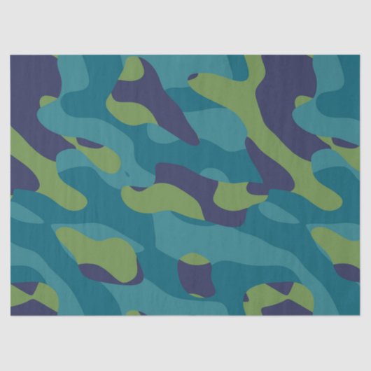 Blue Green and Teal Camo Abstract Tissuepapier (Voorkant)