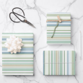 Blue Green and white stripes Inpakpapier Vel