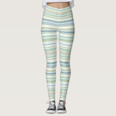 Blue Green and white stripes Leggings (Voorkant)