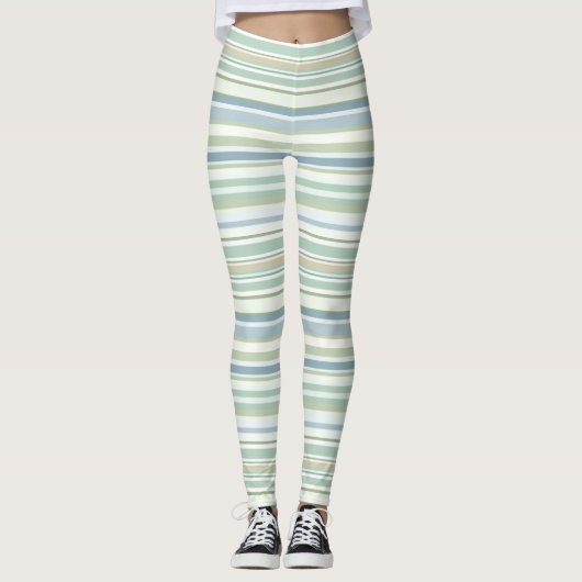 Blue Green and white stripes Leggings (Voorkant)
