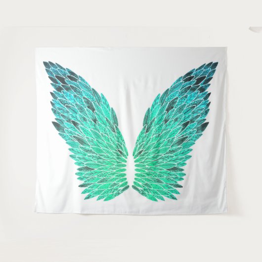 Blue-Green Angel Wings Tapestry Wandkleed (Voorkant (horizontaal))