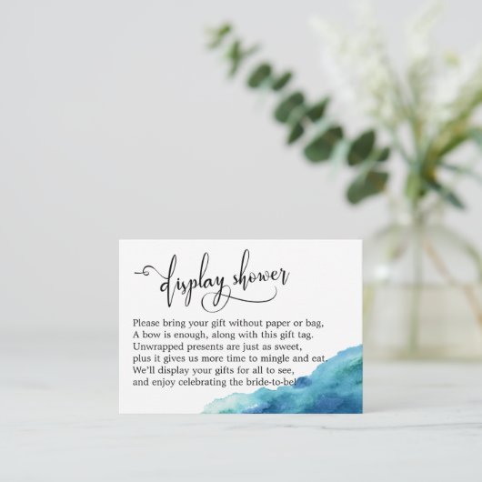 Blue Green Aqua Waterverf Display Shower Card Informatiekaartje (Staand voorkant)