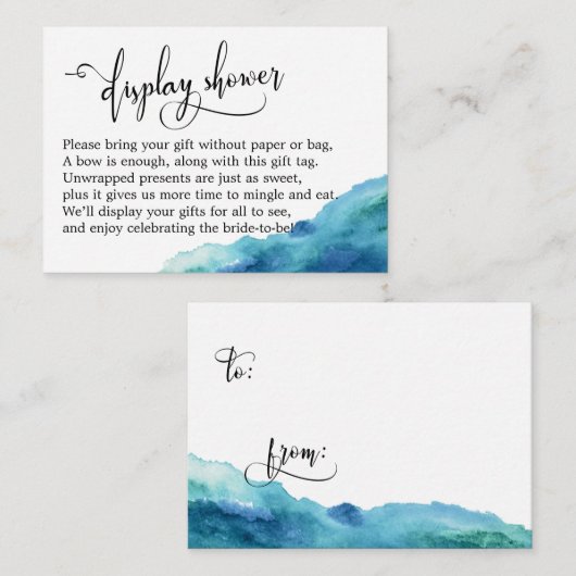 Blue Green Aqua Waterverf Display Shower Card Informatiekaartje (Voorkant / Achterkant)