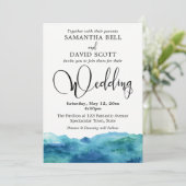 Blue Green Aqua Waterverf Modern Wedding 3b Kaart (Staand voorkant)
